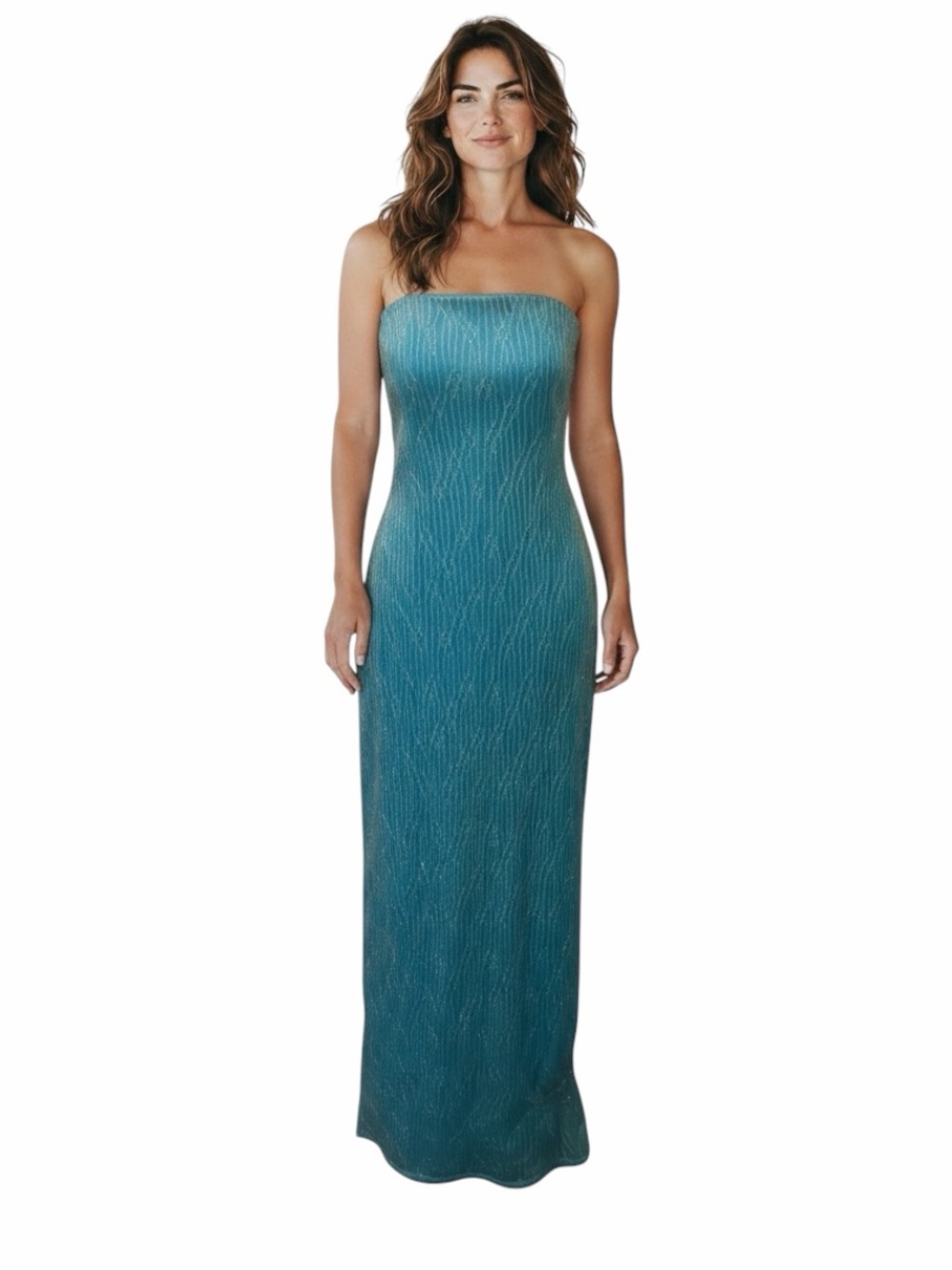 Vintage Jessica McClintock Strapless Turquoise and Gold Maxi Dress